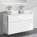 Premium Aufsatz-Waschbecken mit Unterschrank A6 120 cm - Weiß · 4 Schubladen - Weiß glänzend · 2 Becken