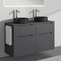 Premium Aufsatz-Waschbecken mit Unterschrank A2 120 cm - Schwarz matt · 4 Schubladen - Anthrazit matt lackiert · 2 Becken