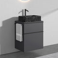 Anwendungsbeispiel: Vario Unterschrank 60 cm · Anthrazit matt lackiert · Metallgriff Schwarz matt. Waschbecken, Armatur und Dekoration sind nicht enthalten.
