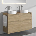 Premium Aufsatz-Waschbecken mit Unterschrank A4 120 cm - Weiß · 4 Schubladen - Eiche Natur · 2 Becken