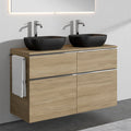 Waschtischunterschrank Vario 120 cm Weiß glänzend 4 Schubladen Zentrobad · Eiche Natur / Chromgriff