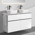 Waschtischunterschrank Vario 120 cm Weiß glänzend 4 Schubladen Zentrobad · Weiß glänzend / Metallgriff Schwarz matt