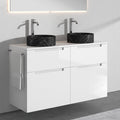 Premium Aufsatz-Waschbecken mit Unterschrank A2 120 cm - Schwarz matt · 4 Schubladen - Weiß glänzend · 2 Becken