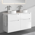 Premium Aufsatz-Waschbecken mit Unterschrank A4 120 cm - Weiß · 4 Schubladen - Weiß glänzend · 2 Becken