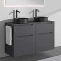Premium Aufsatz-Waschbecken mit Unterschrank A3 120 cm - Schwarz matt · 4 Schubladen - Anthrazit matt lackiert · 2 Becken