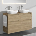 Premium Aufsatz-Waschbecken mit Unterschrank A6 120 cm - Weiß · 4 Schubladen - Eiche Natur · 2 Becken