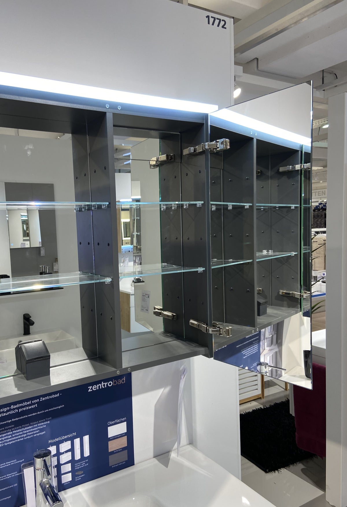 Spiegelschrank 100 cm Anthrazit mit 3 Türen