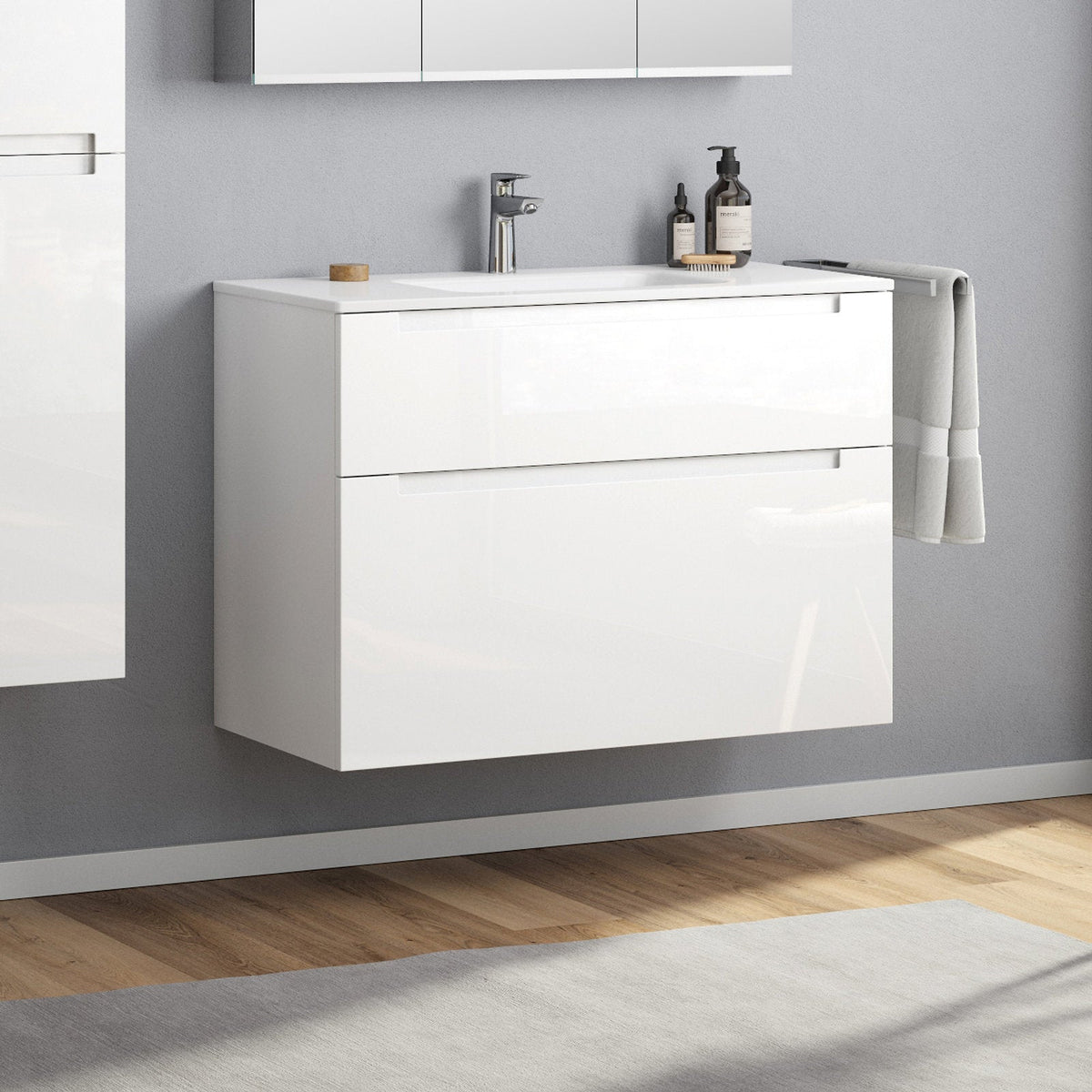 Waschbecken Weiß mit Unterschrank mit 2 Schubladen